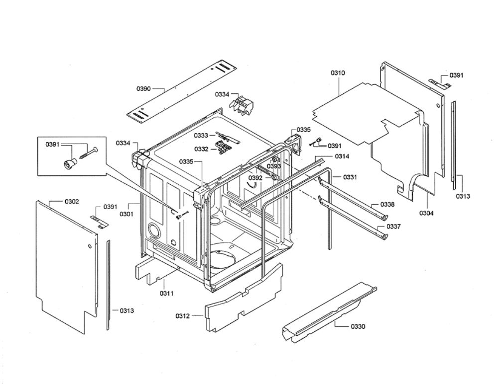 Tub/Trim Diagram and Parts List for DWHD640JFP B3 Thermador Dishwasher