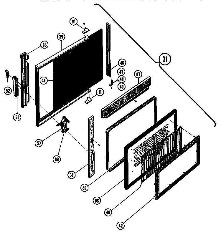 Food Cavity Door Diagram and Parts List for MC25  Thermador Microwave