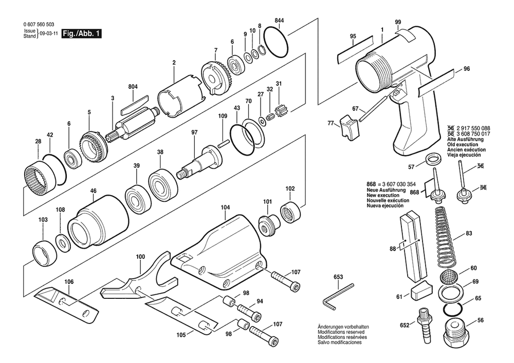 Section 1 Diagram and Parts List for SSE320W 0607560503 Bosch Nibbler & Shears