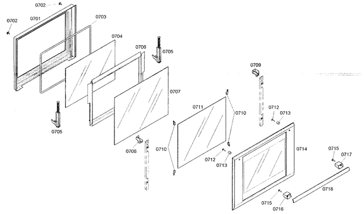 Bottom Oven Door Diagram and Parts List for MED302EB01  Thermador Wall Oven