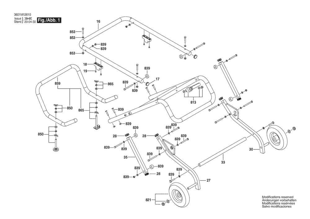 Section 1 Diagram and Parts List for 4100-09 3601M12610 Bosch Tool Stand & Cart