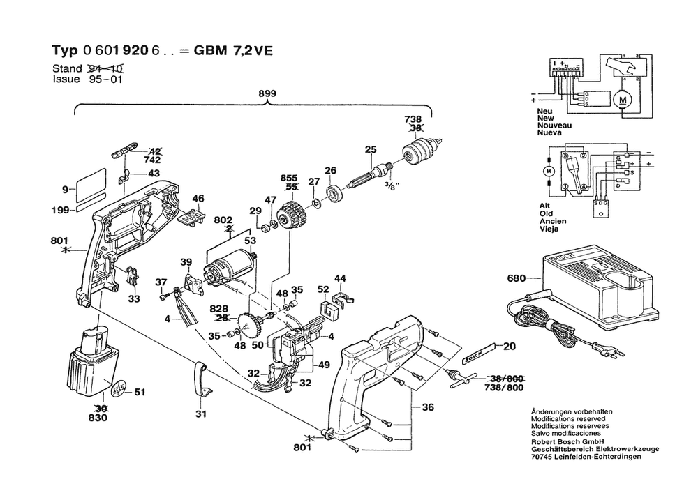Section 1 Diagram and Parts List for 0601920623  Bosch Cordless Drill