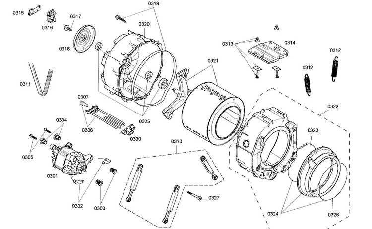 Drum Assy Diagram and Parts List for WAS20160UC 01 Bosch Washer