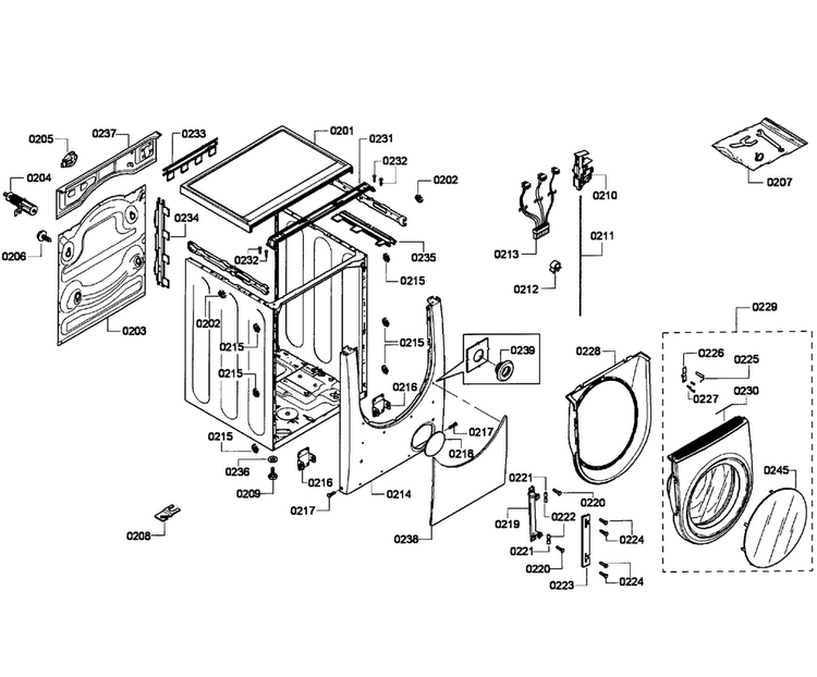 Cabinet Assy Diagram and Parts List for WFMC220BUC 16 Bosch Washer