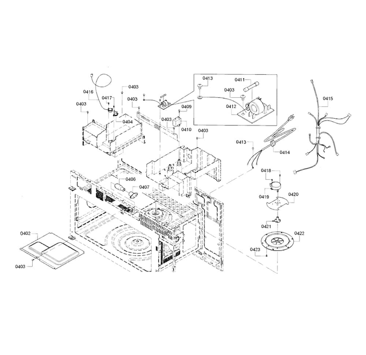 Cabinet 2 Diagram and Parts List for HMV5052U 01 Bosch Microwave