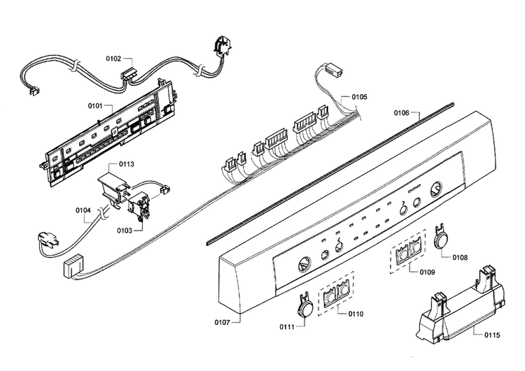 Control Panel Diagram and Parts List for SHE3AR52UC 12 Bosch Dishwasher