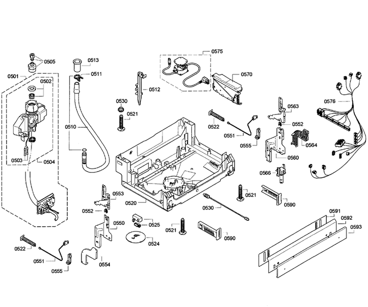 Base Assy Diagram and Parts List for SHV68E13UC 29 Bosch Dishwasher
