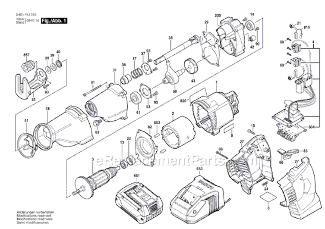 Page A Diagram and Parts List for CRS180B 3601F4J010 Bosch Reciprocating Saw