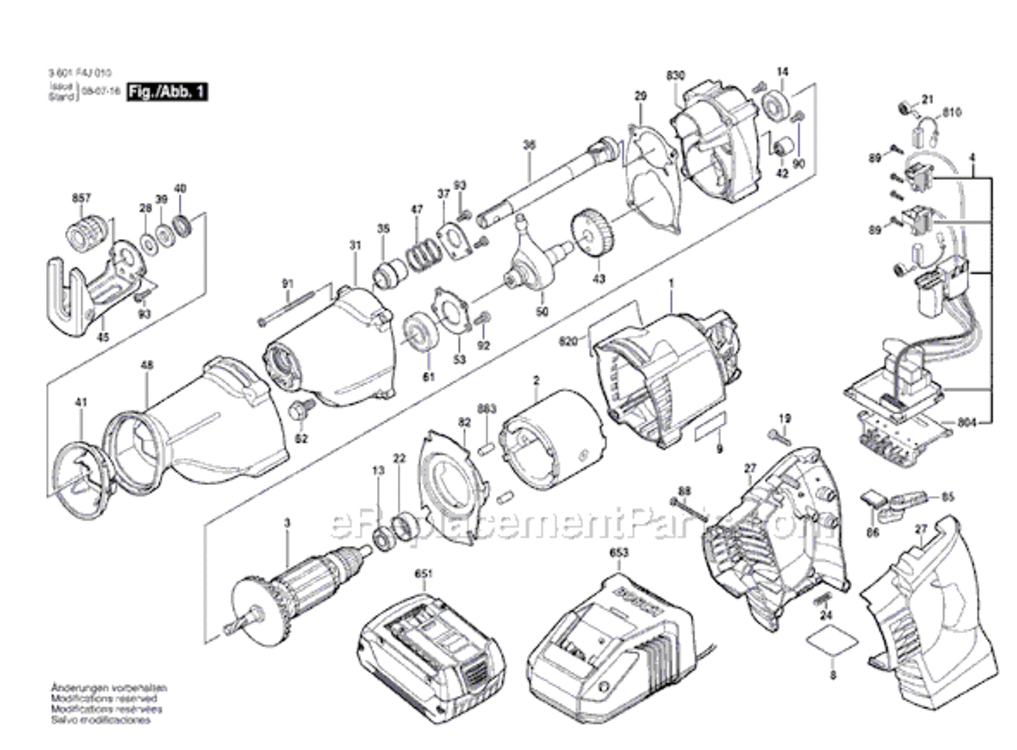 Page A Diagram and Parts List for CRS180K 3601F4J010 Bosch Reciprocating Saw