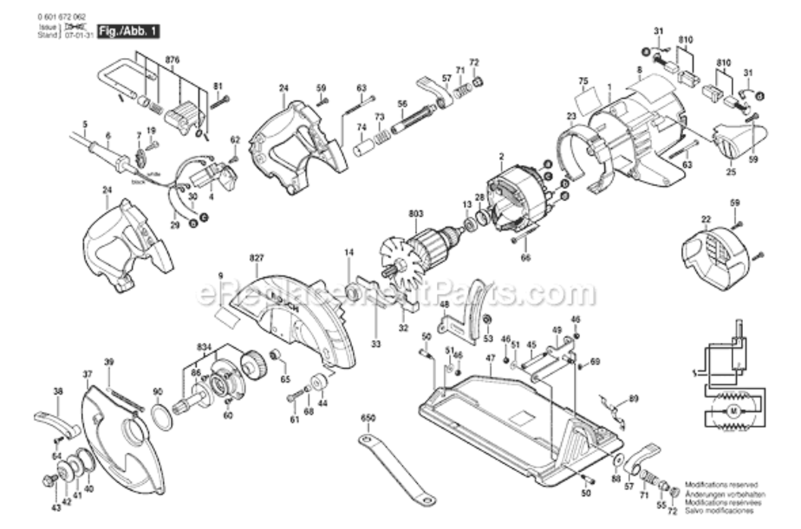 Page A Diagram and Parts List for CS10 0601672073 Bosch Circular Saw