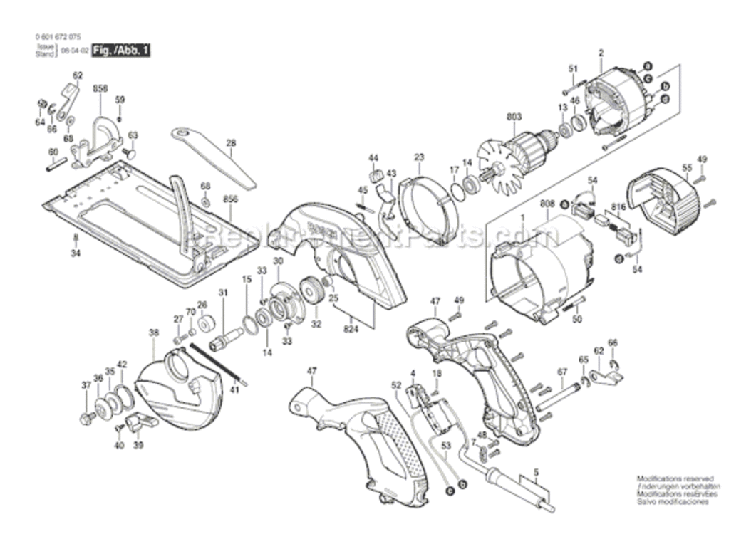 Page A Diagram and Parts List for CS5 0601672075 Bosch Circular Saw