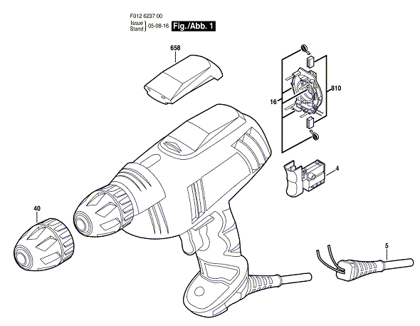 Bosch 6237 (F012623700) Diagram and Parts List for 6237 F012623700 Bosch Cordless Drill