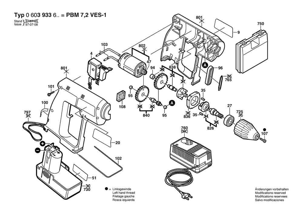 Section 1 Diagram and Parts List for 0603933666  Bosch Cordless Drill