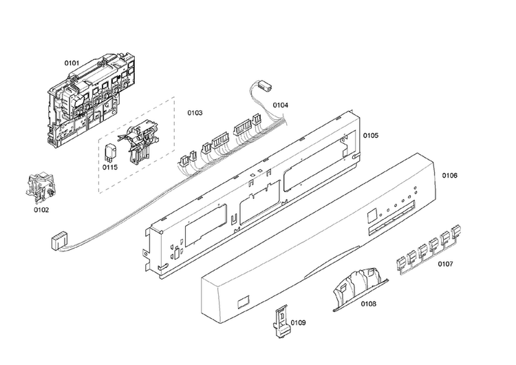 Control Panel Diagram and Parts List for SHE45M06UC 46 Bosch Dishwasher