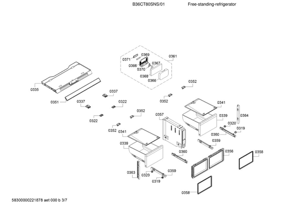 Refrigerator Drawers Diagram and Parts List for B36CT80SNS 01 Bosch Refrigerator