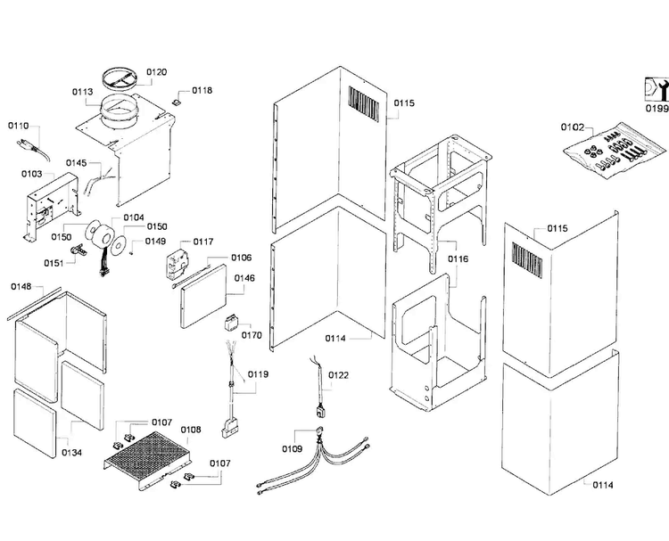 Chimney Assy Diagram and Parts List for HPIN42HS 01 Thermador Range Hood