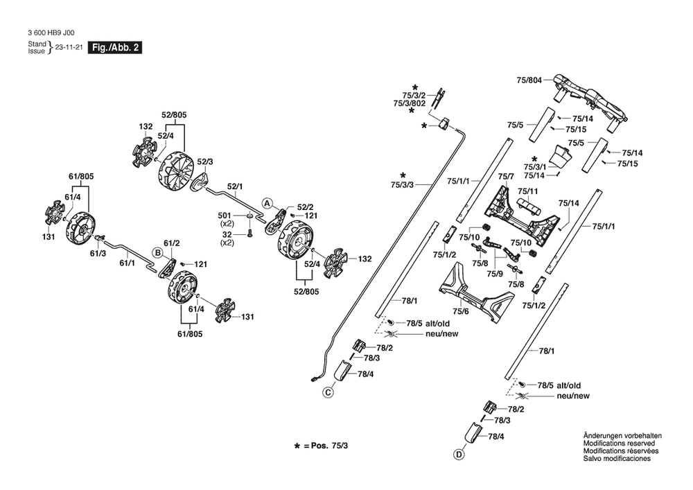 Section 2 Diagram and Parts List for 3600HB9J00  Bosch Lawn Mower
