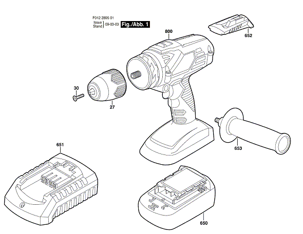 Bosch 2895 (F012289501) Diagram and Parts List for 2895 F012289501 Bosch Cordless Drill
