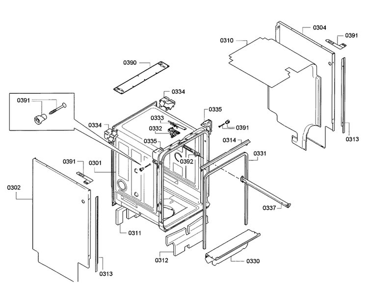 Frame Diagram and Parts List for SPE5ES55UC 30 Bosch Dishwasher
