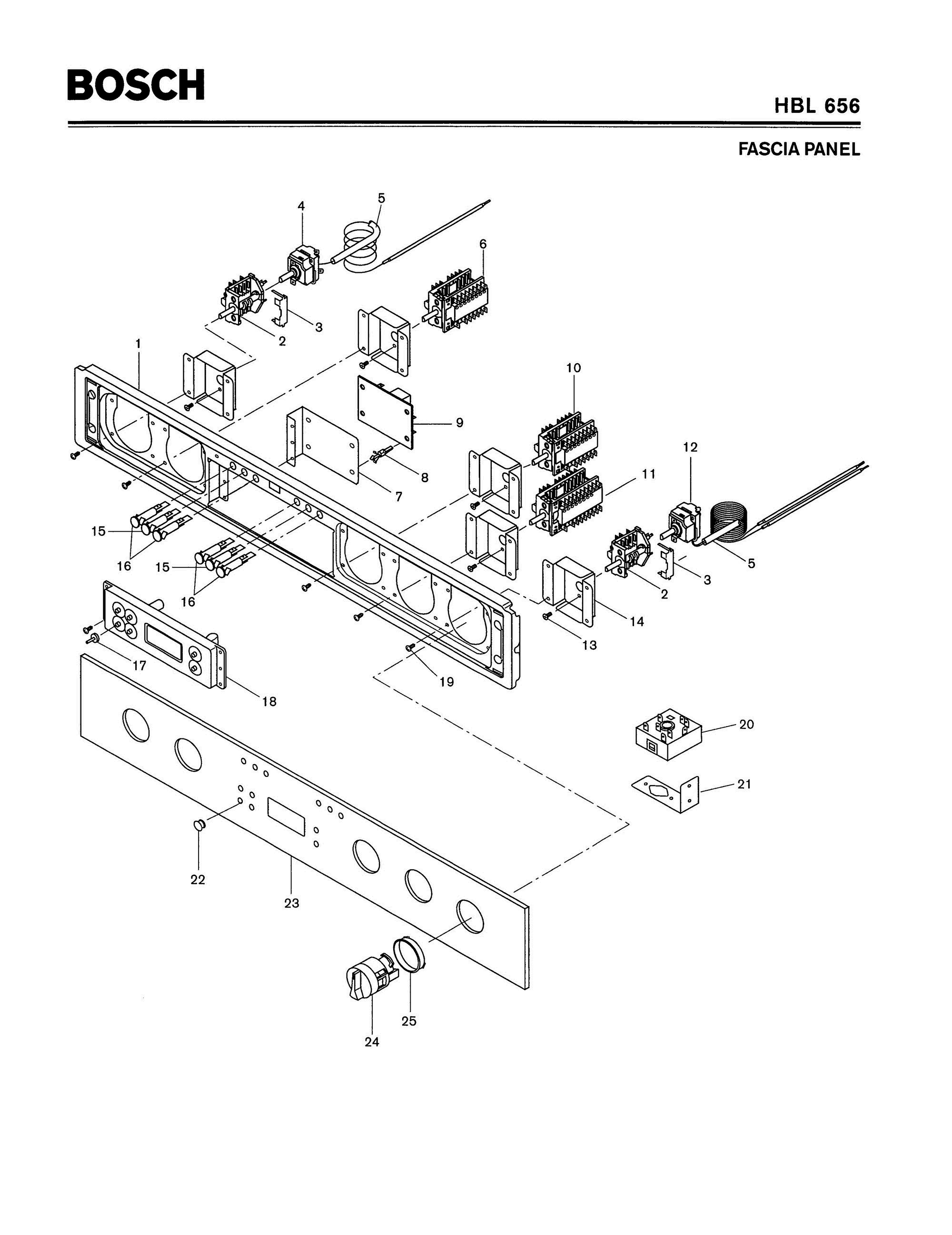 05 - FASCIA PANEL Diagram and Parts List for HBL656  Bosch Range