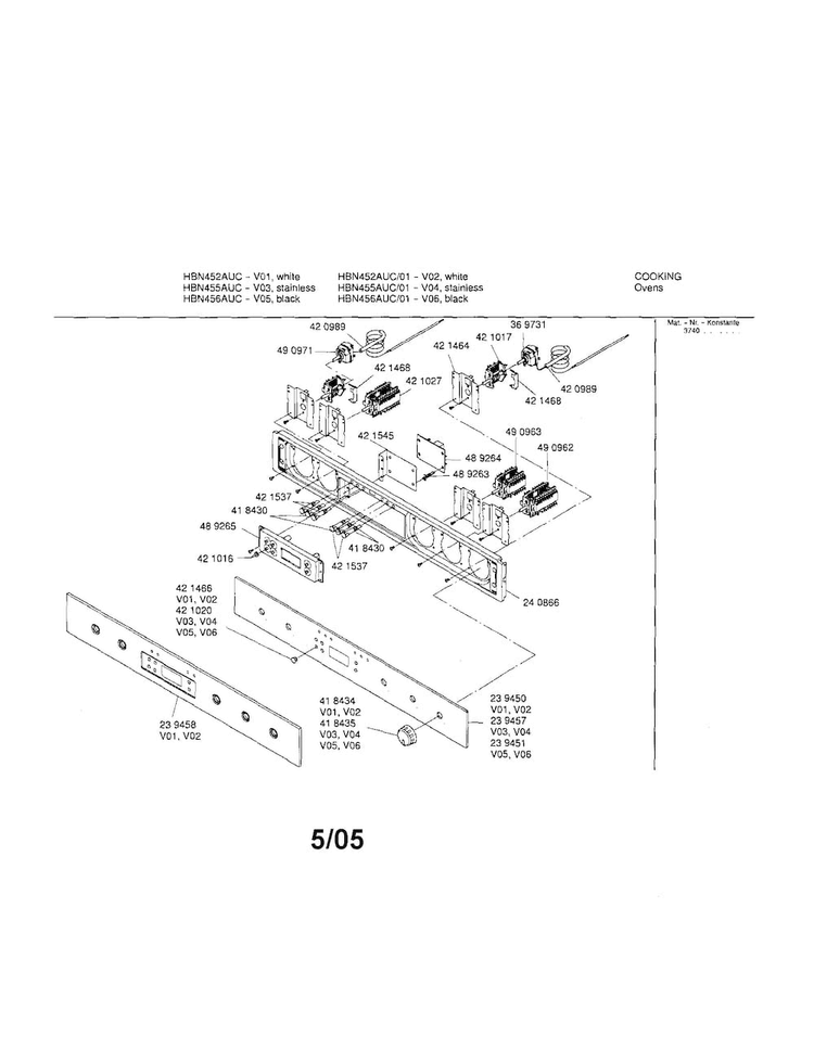 Fascia Panel Diagram and Parts List for HBN455AUC 01 Bosch Wall Oven