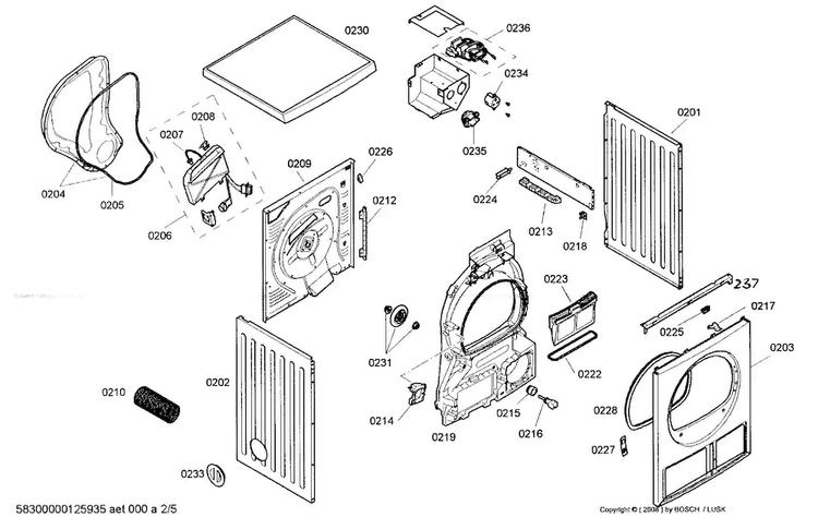 Cabinet Parts Diagram and Parts List for WTV76100US 01 Bosch Dryer