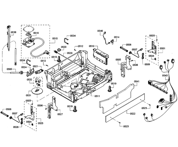 Base Assy Diagram and Parts List for SHP53T55UC 01 Bosch Dishwasher