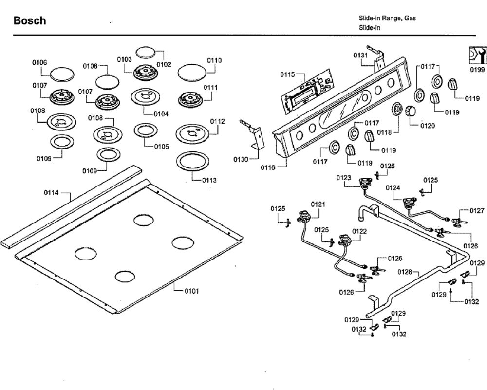 Top Assembly Diagram and Parts List for HDI7282U 06 Bosch Range