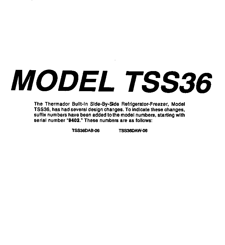 Front Cover Diagram and Parts List for TSS36DAW-06  Thermador Refrigerator