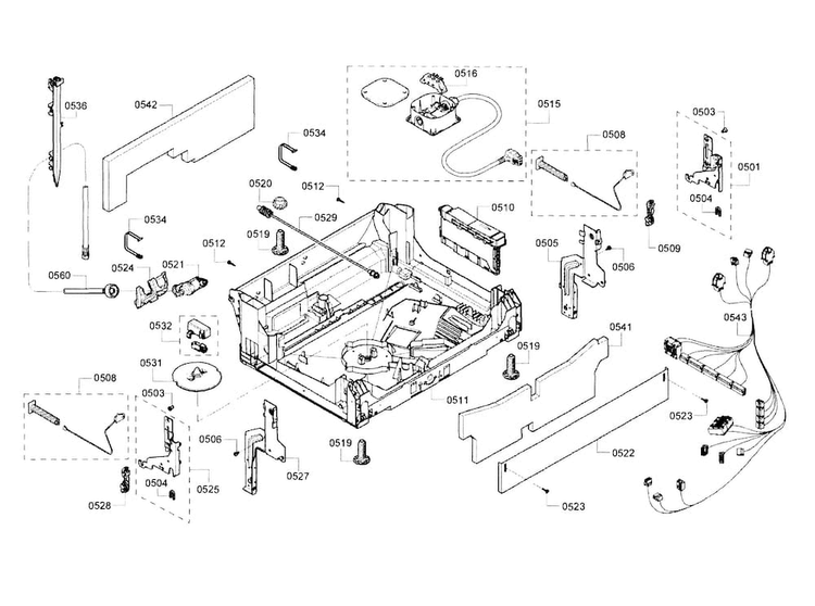 Base Diagram and Parts List for SHE68T55UC 03 Bosch Dishwasher