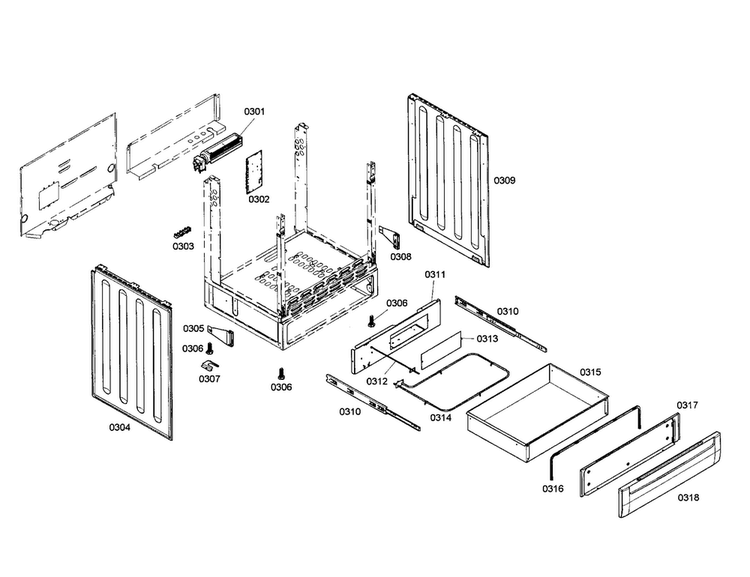 Drawer Diagram and Parts List for HEI7052U 01 Bosch Range