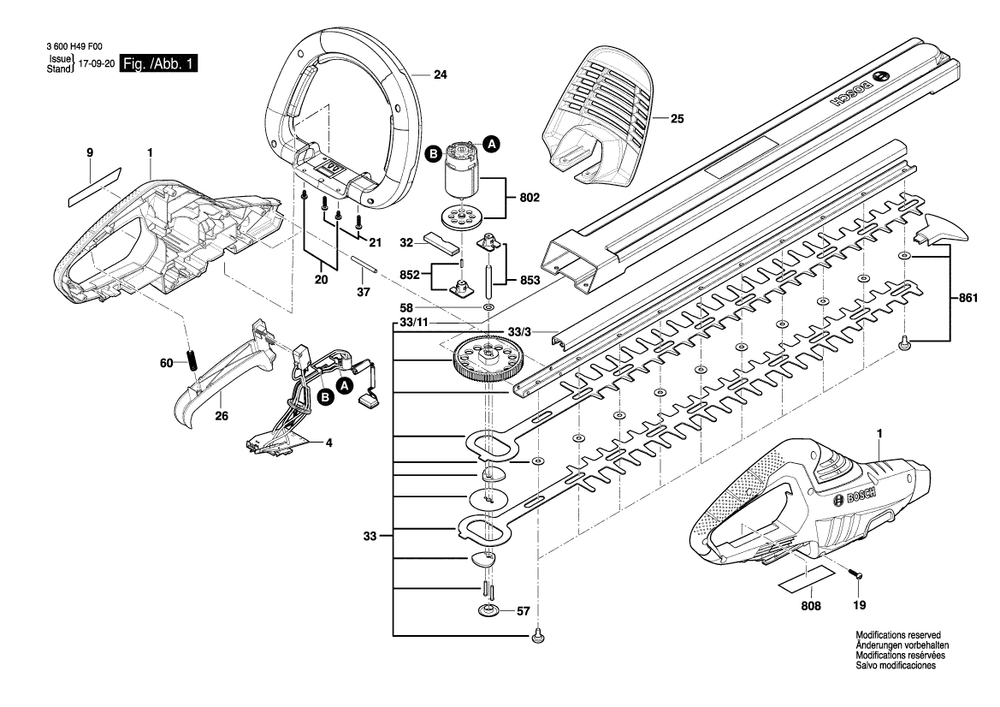 Diagram 1 Diagram and Parts List for AHS55-20LI 3 600 H49 G00 Bosch Hedge Trimmer