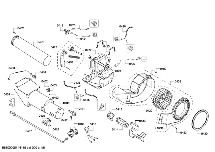 Motor Diagram and Parts List for WTVC553CUC 09 Bosch Dryer