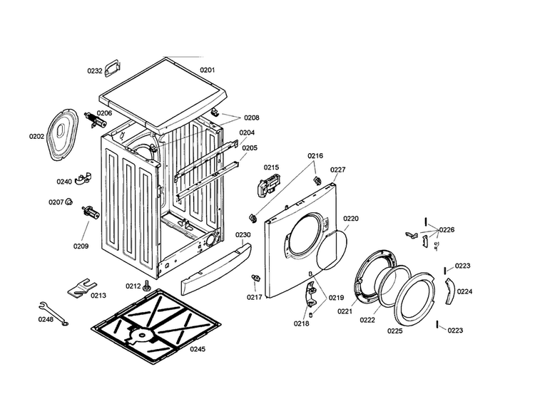 Body/door Diagram and Parts List for WFL2090UC 01 Bosch Washer