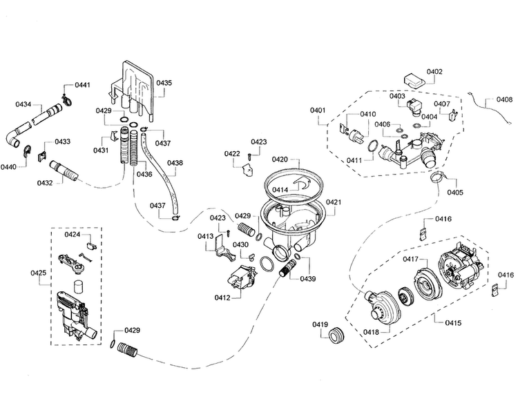Pump Assy Diagram and Parts List for SHX43R52UC 64 Bosch Dishwasher