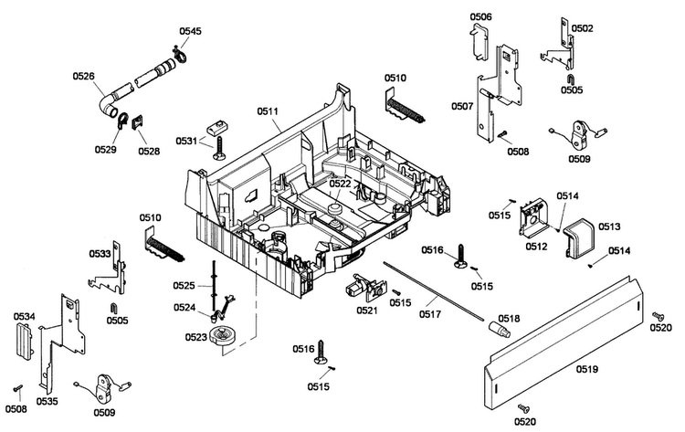 Base Assy Diagram and Parts List for SHE43F02UC 52 Bosch Dishwasher