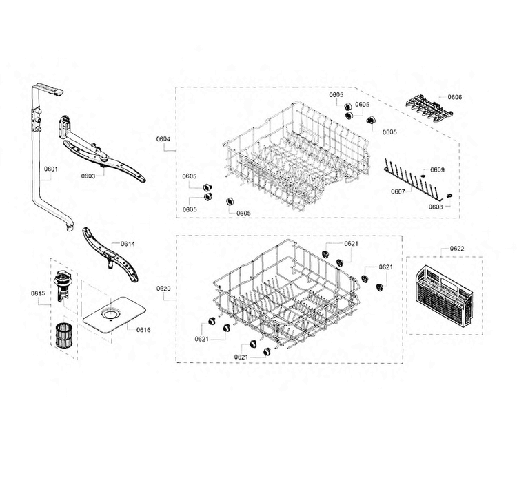 Rack Diagram and Parts List for SHE3AR55UC 12 Bosch Dishwasher