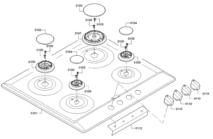 Burner Asy Diagram and Parts List for NGM5455UC 01 Bosch Cooktop