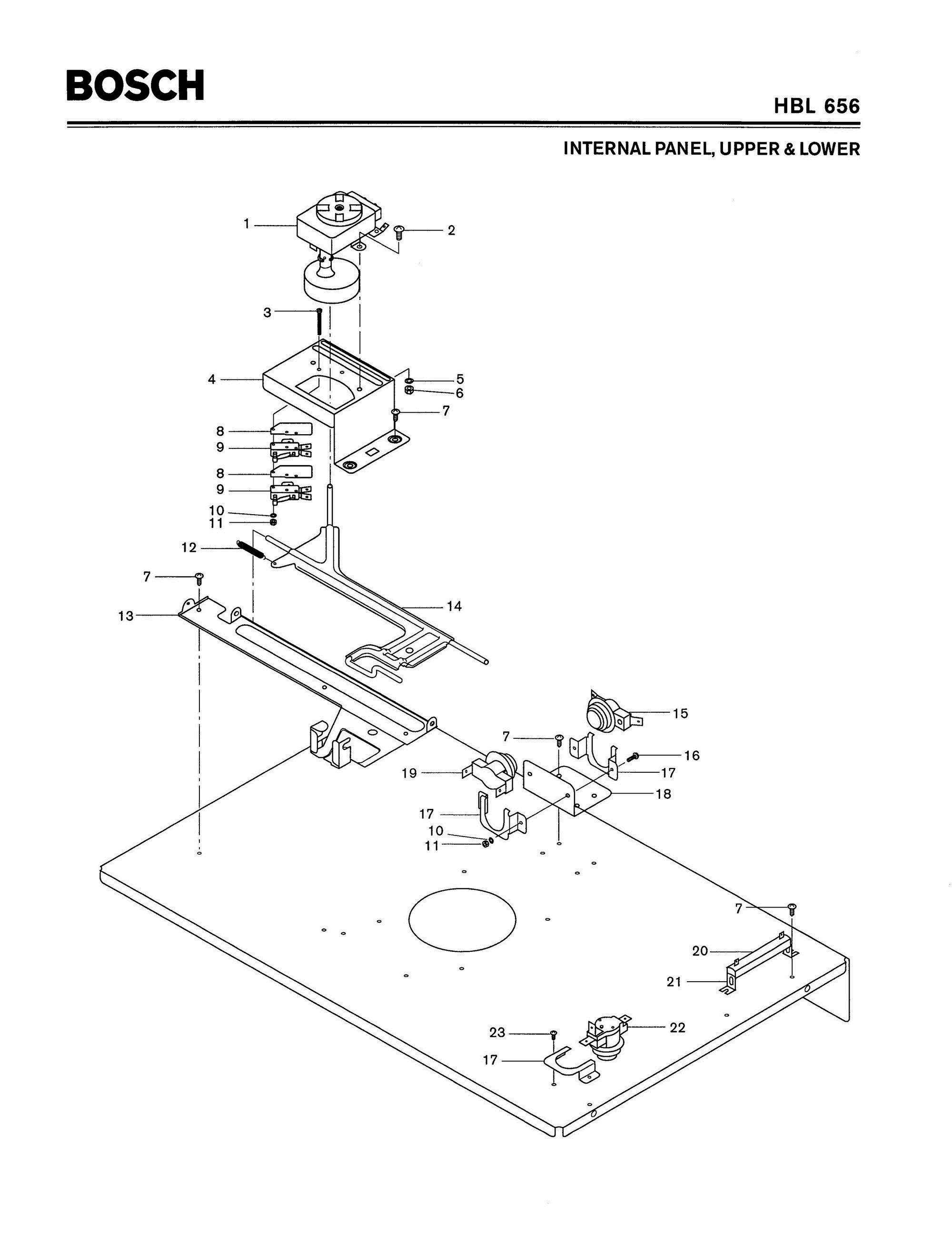04 - INTERNAL PANEL, UPPER & LOWER Diagram and Parts List for HBL656  Bosch Range