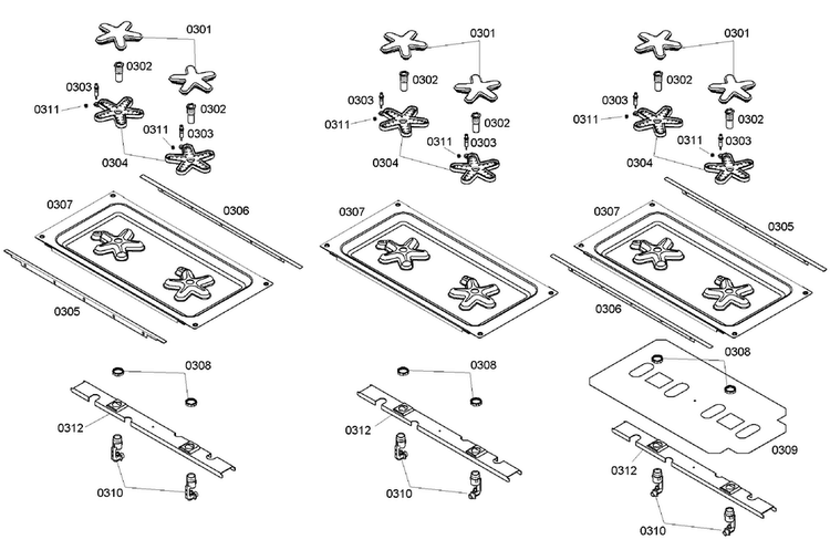 Burners Assy Diagram and Parts List for PRD366EHC 06 Thermador Range
