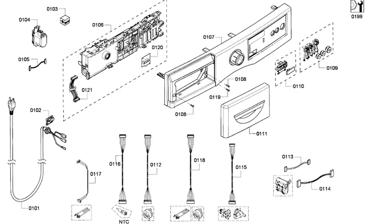 Control Panel Diagram and Parts List for WFVC3300UC 19 Bosch Washer