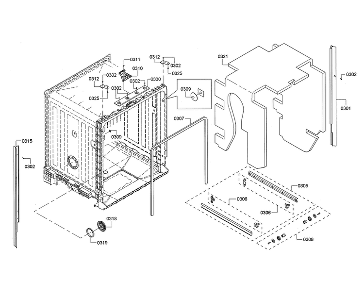 Body Diagram and Parts List for SHE3ARF5UC 08 Bosch Dishwasher