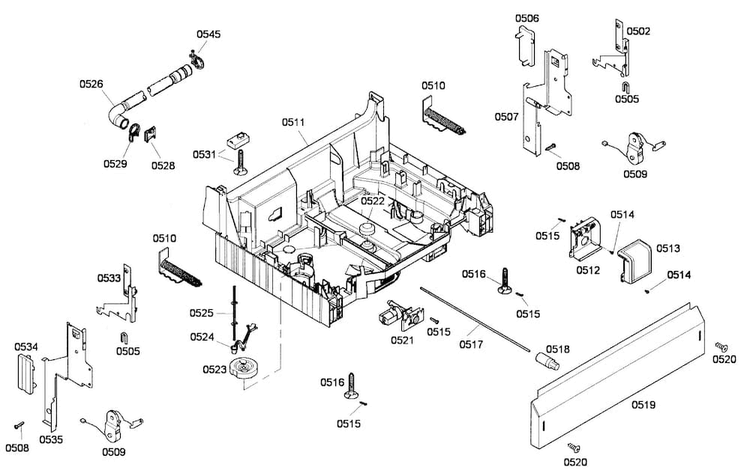 Base Assy Diagram and Parts List for SHE43F02UC 50 Bosch Dishwasher