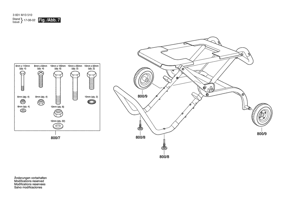 Section 7 Diagram and Parts List for GTS1041A-09 3601M13510 Bosch Table Saw