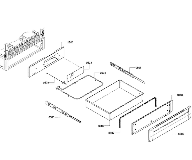 Drawer Assy Diagram and Parts List for HGS7052UC 06 Bosch Range