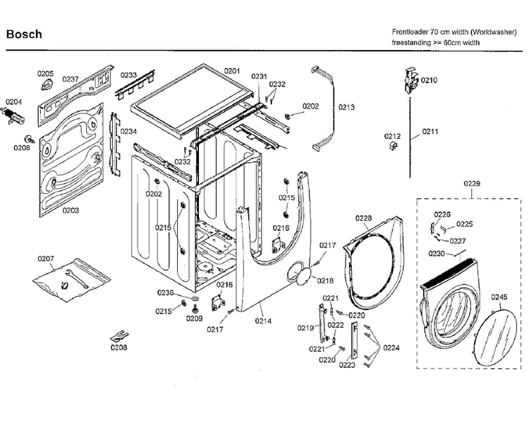 Cabinet/front Door Diagram and Parts List for WFMC4301UC 02 Bosch Washer
