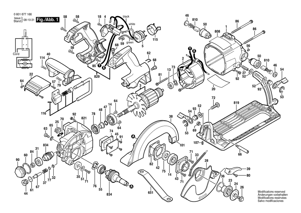 Page A Diagram and Parts List for 1677MD 0601677166 Bosch Circular Saw