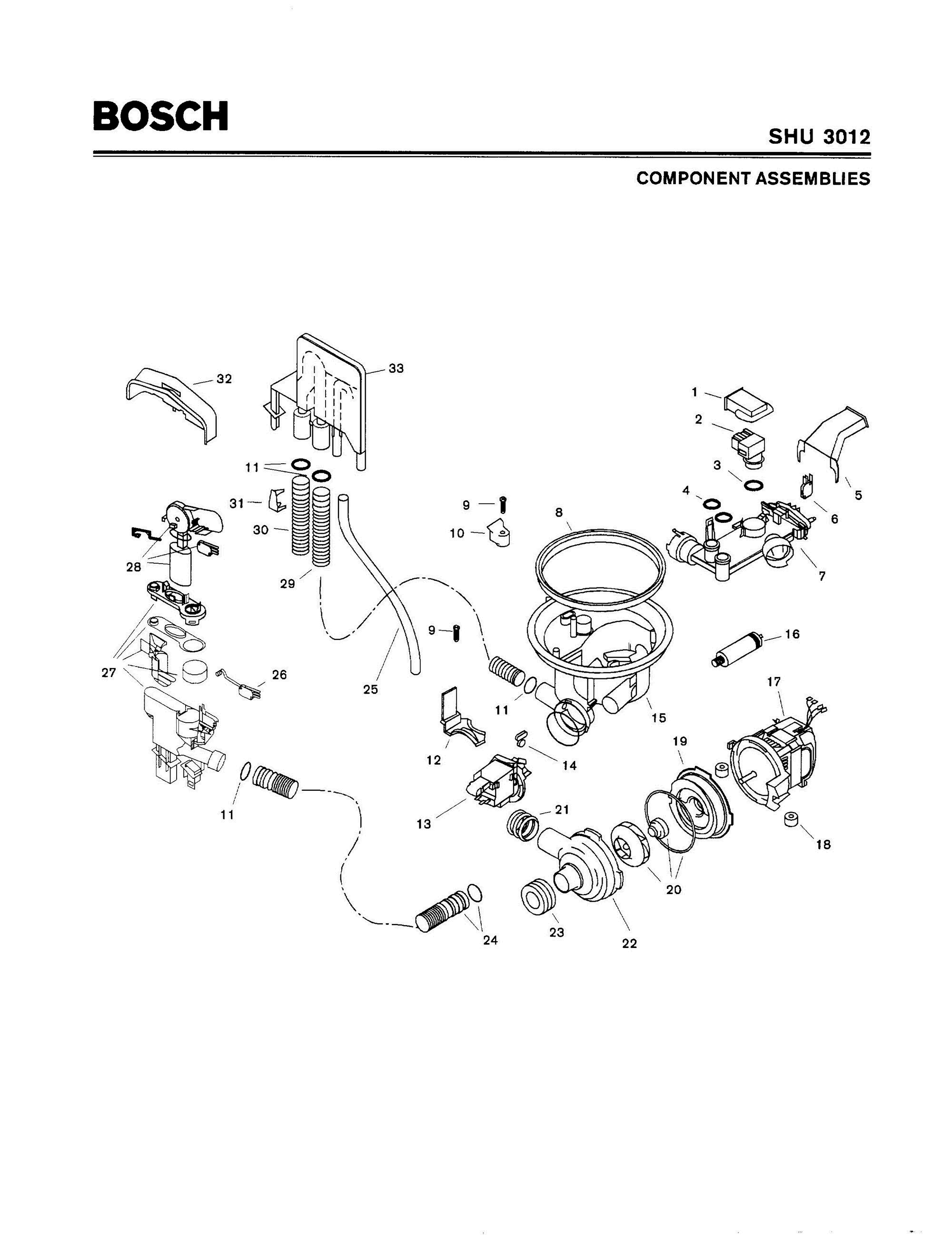 04 - COMPONENT ASSEMBLIES Diagram and Parts List for SHU3012  Bosch Dishwasher