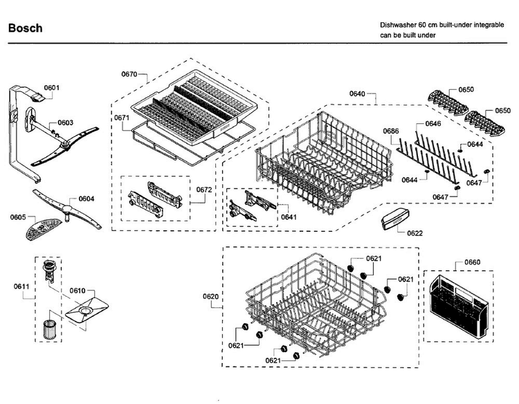 Rack Diagram and Parts List for SHP65T56UC 09 Bosch Dishwasher