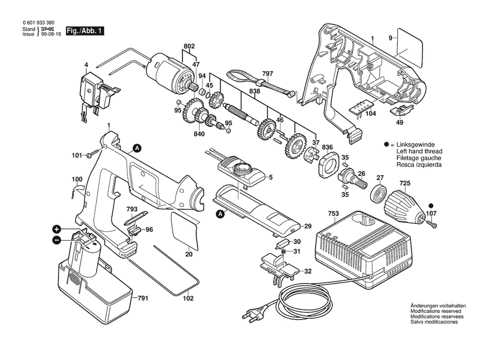 Section 1 Diagram and Parts List for 0601933386  Bosch Drill
